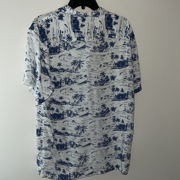 Nickel & Iron Hawaiian shirt sleeves buttoned down men’s white blue shirt Sz L - Picture 3 of 6